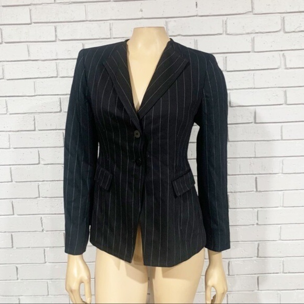 Anne Klein New York Black Pinstripe Stretch Wool Blazer Workwear Chic Petite 4P